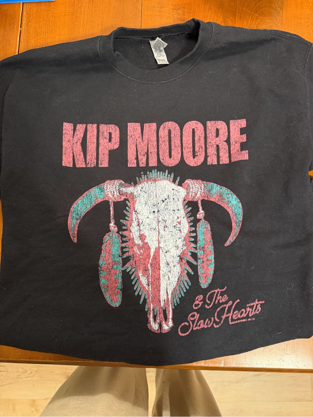 Kip Moore Gildan Black Tee with Pink & Teal Skull Graphic